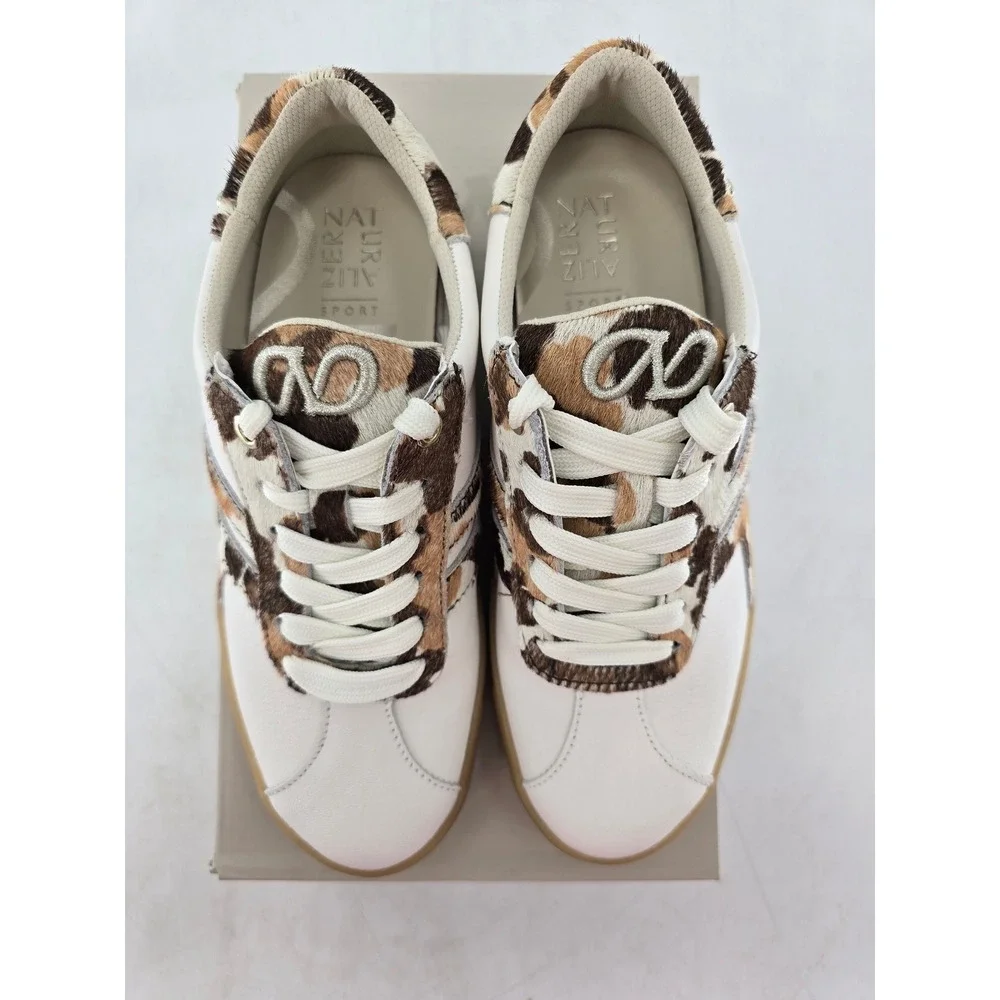 Naturalizer Medina Sneakers Womens Size 6 White Brown Animal Print - New